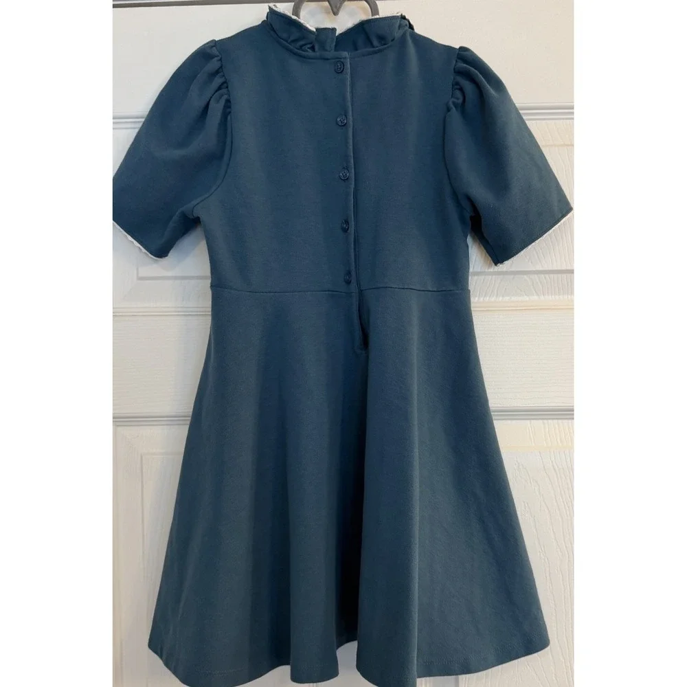 Janie and Jack Button Ruffle Collar‎ Ponte Dress 6 Teal Dressy Stretch Party